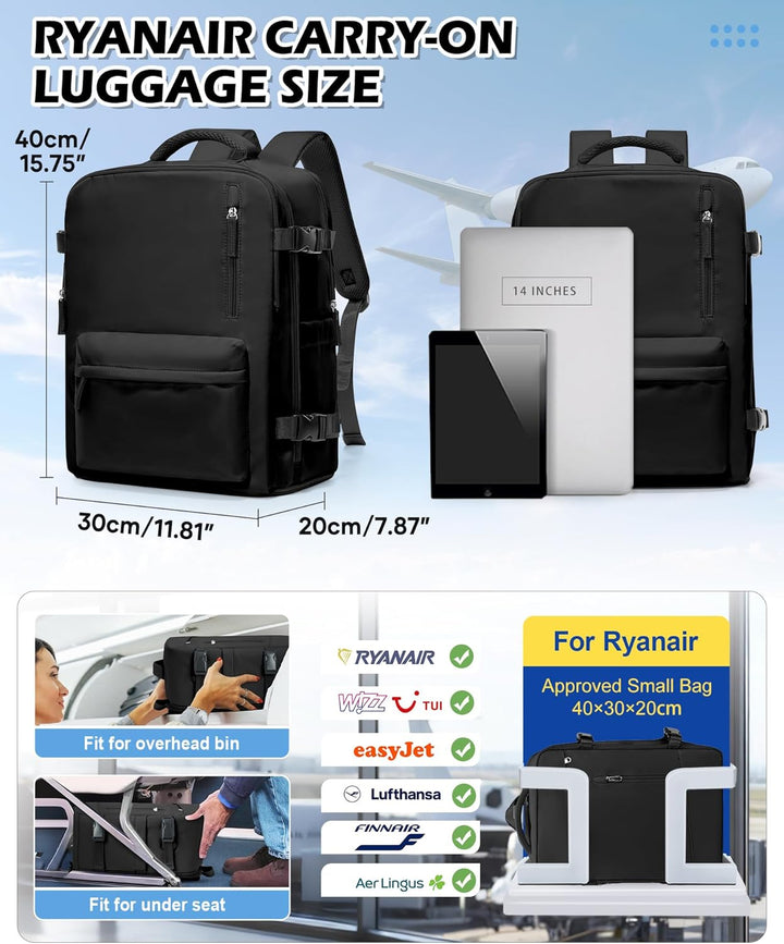 BJLFS Vakuum Rucksack 40×30×20 Handgepäck Rucksack 40x20x25 für Ryanair Wizzair Reiserucksack Damen