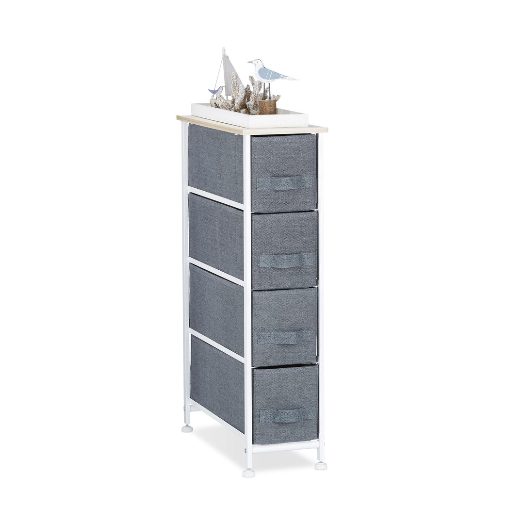 Relaxdays Regalsystem, 4 Stoff-Schubladen, HxBxT: 76 x 20 x 48 cm, universale Schubladenbox, Metall