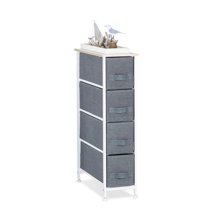 Relaxdays Regalsystem, 4 Stoff-Schubladen, HxBxT: 76 x 20 x 48 cm, universale Schubladenbox, Metall