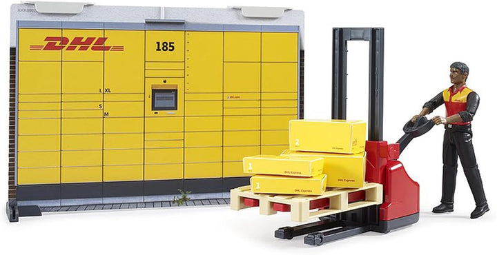 bruder 62251 - Bworld DHL Paketshop inklusive DHL-Mitarbeiter - 1:16 Spielzeug, Zubehör, Post Filial
