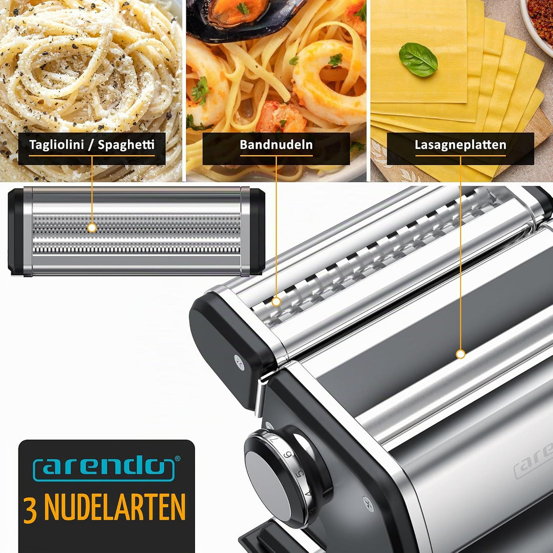 Arendo - Nudelmaschine Pasta Maker – Edelstahl – Nudelpresse – 7 einstellbare Stärken - manuell - Du