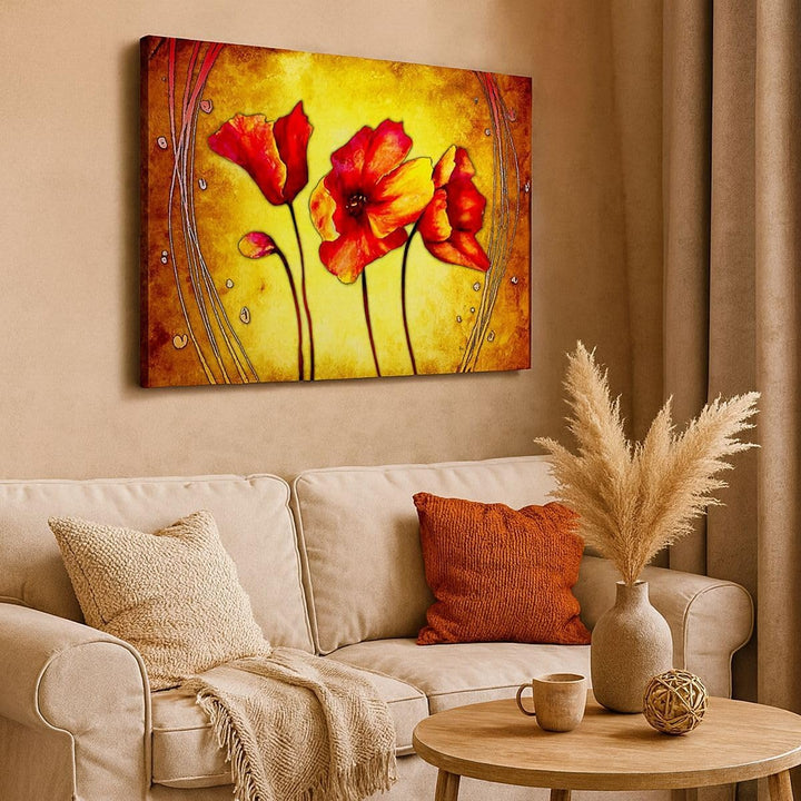 Bilder auf Leinwand 100x70cm Leinwandbild Blumen Schilder Stiel Linien Gross Wanddeko Bild Schlafzim