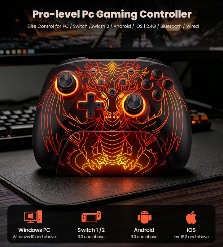 CoguyTech PC Controller mit Ladestation,Pro Controller PC Kompatibel mit Windows/Switch/Android/IOS,