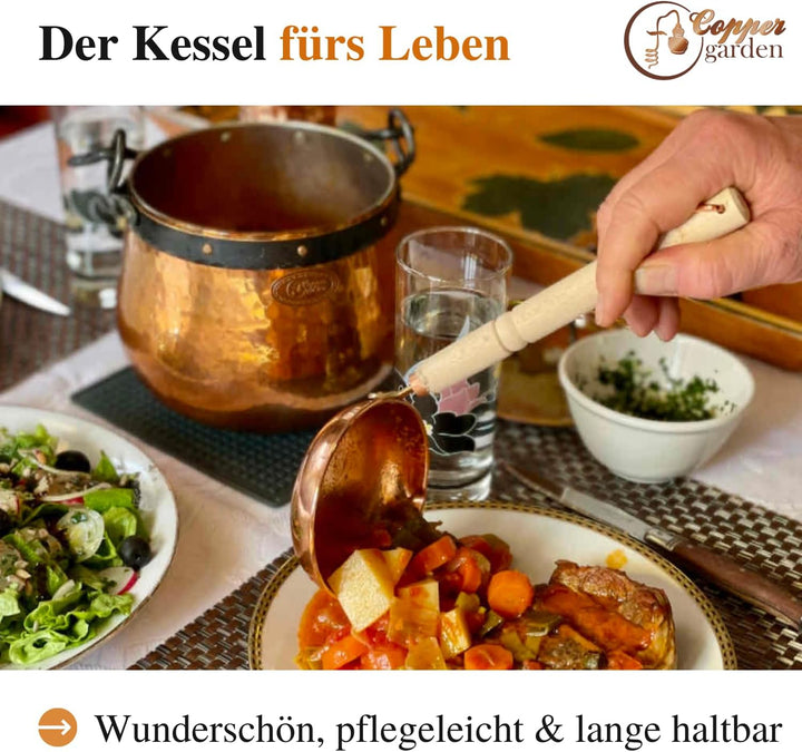 CopperGarden Kupferkessel 20 Liter I Hexenkessel mit Henkel &amp; Deckel I Handgeschmiedeter Kessel aus