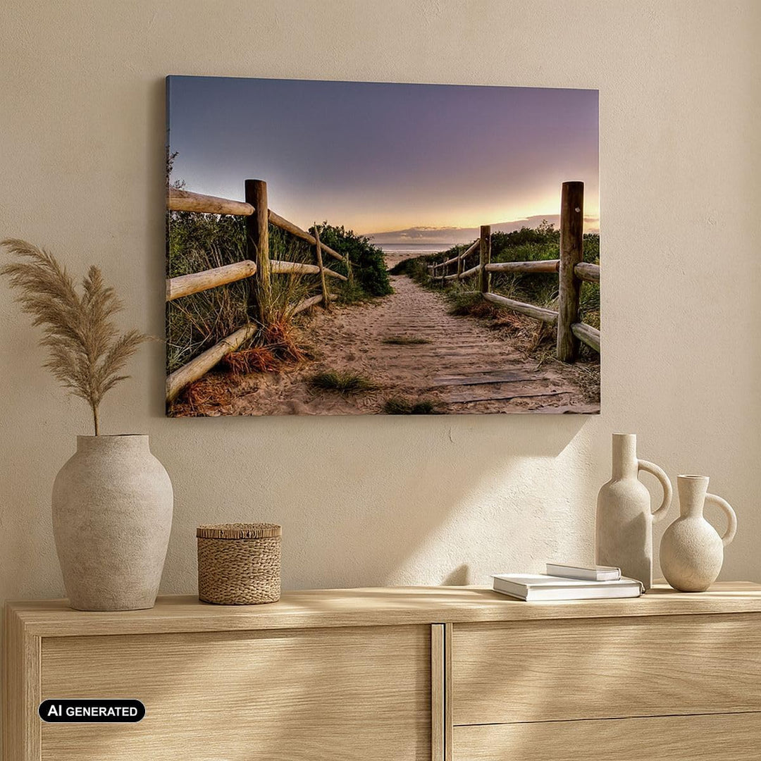 ARTTOR Bilder auf Leinwand 100x70cm Leinwandbild Pfad Landschaft Himmel Gross Wanddeko Bild Schlafzi