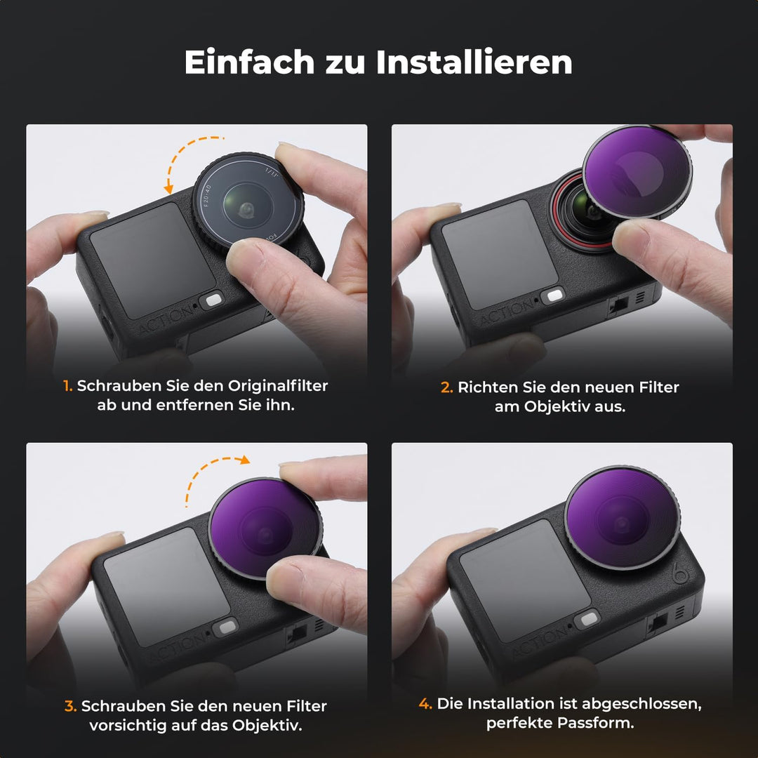 K&amp;F CONCEPT CPL+ND8+ND16+ND32+ND64+Black-Mist 1/4 Filter für Osmo Action 6 | Polfilter, Neutraldicht