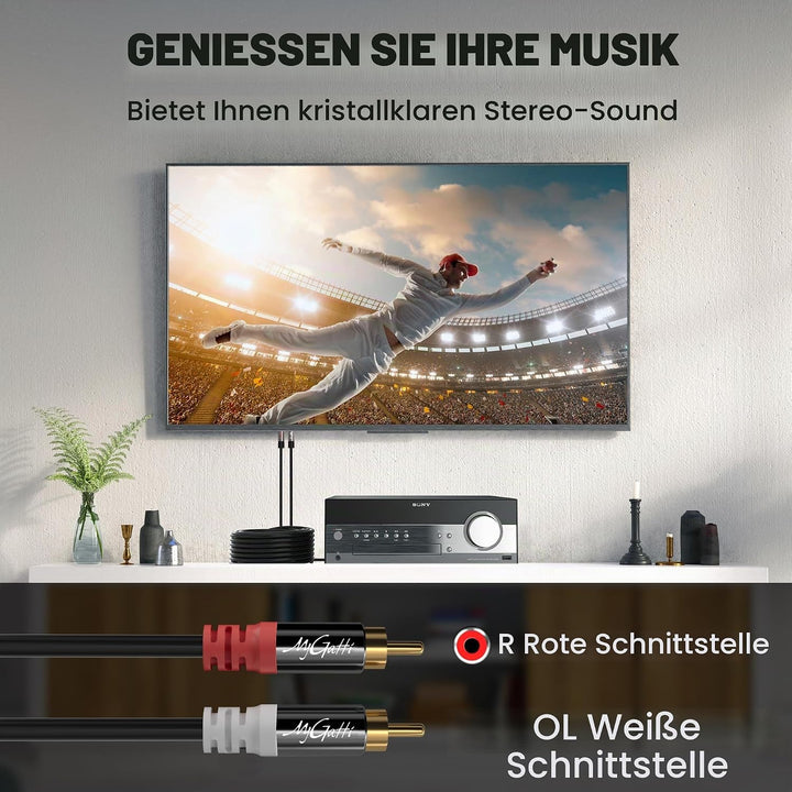 Klinke 3,5mm auf Cinch Kabel 15 Meter,2 RCA Stecker auf Aux Stereo Audioadapter,Aux-Cinch Y Splitter