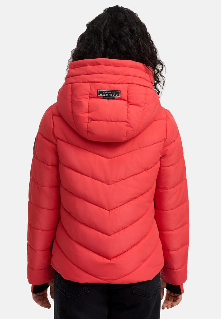 MARIKOO Damen Winterjacke warme Steppjacke mit abnehmbarer Kapuze Samuiaa XVI XS-3XL XS Coral Red, X