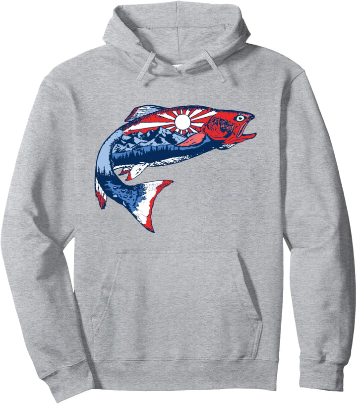 Trout Outdoor Illustration Series - Red White & Blue USA Pullover Hoodie