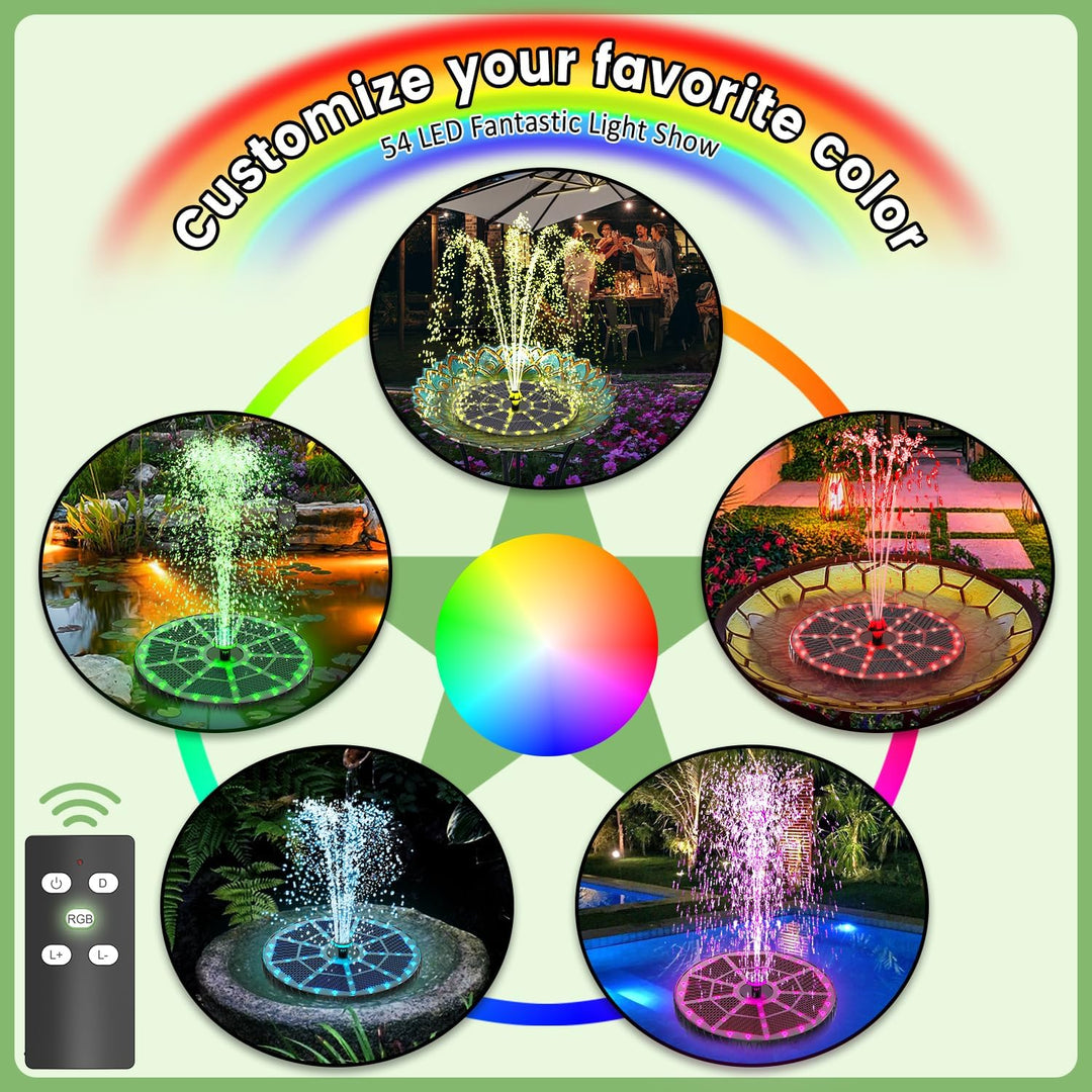 SZMP Solar Springbrunnen mit die Fernbedienung 2026 Upgrade, 6W 54 LED-Lichtern Solarbrunnen Teichpu