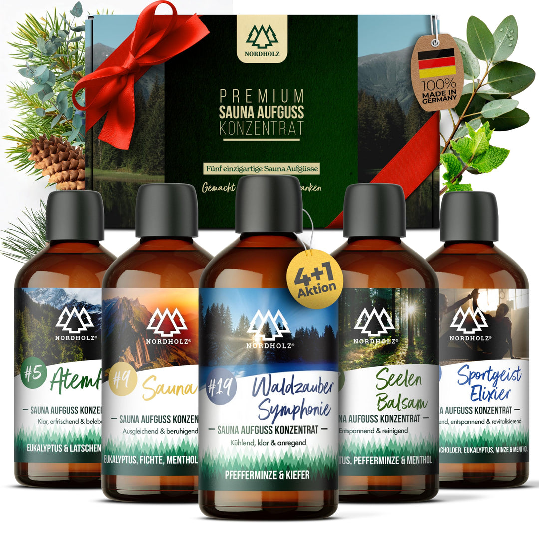 NORDHOLZ® Saunaaufguss Set - Premium Qualität [Atemwegs-Wohlbefinden 4x100ml] besonderes &amp; natürlich