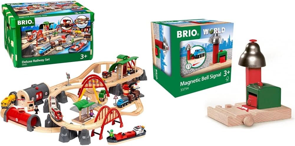 BRIO World 33052 Strassen & Schienen Bahn Set Deluxe – Strassen & Schienen Eisenbahn & World 33754 M