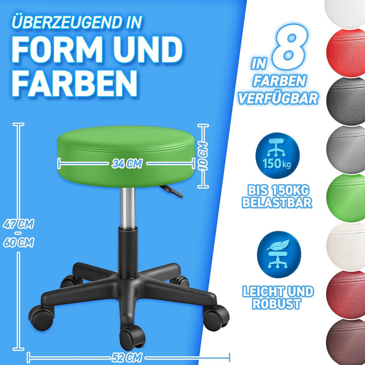 TRESKO® Rollhocker höhenverstellbar 10 cm Dicke Polsterung bis 150 kg | Hocker 47-60cm | Arbeitshock