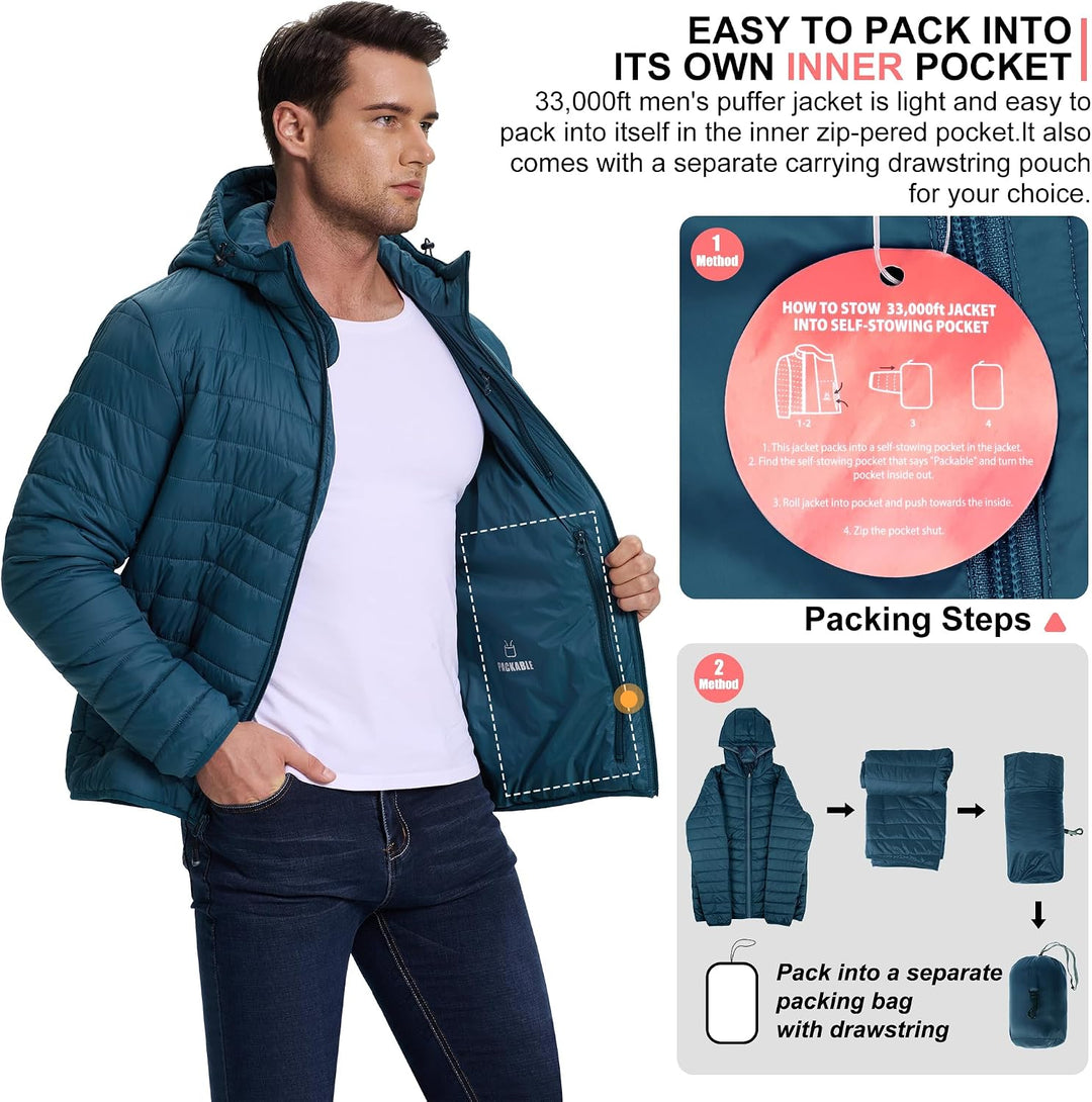 33,000ft Herren Leichte Steppjacke Outdoor Wasserbeständige Übergangsjacke Warme Winterjacke für Män