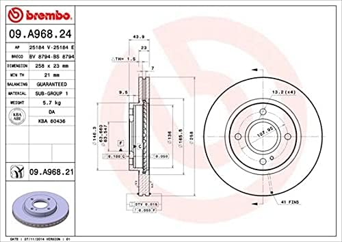 Brembo 09.A968.24 Bremsscheibe - Paar & P 24 072 Bremsbelagsatz, Scheibenbremse - (4-teilig) Bundle