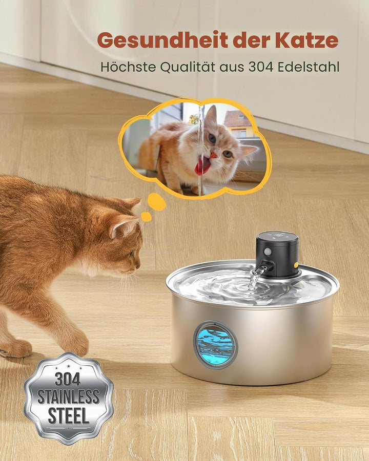 Katzenbrunnen mit Bewegungsmelder Katzen Trinkbrunnen Edelstahl: Katzentrinkbrunnen Sensor - 3.2L Tr