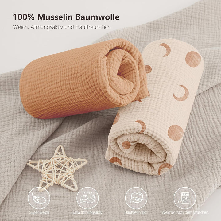 Bearmoss 2er Set Kinder Spannbettlaken,Musselin-Bettlaken 100% Baumwolle Baby-Bettlaken 60x120cm/140
