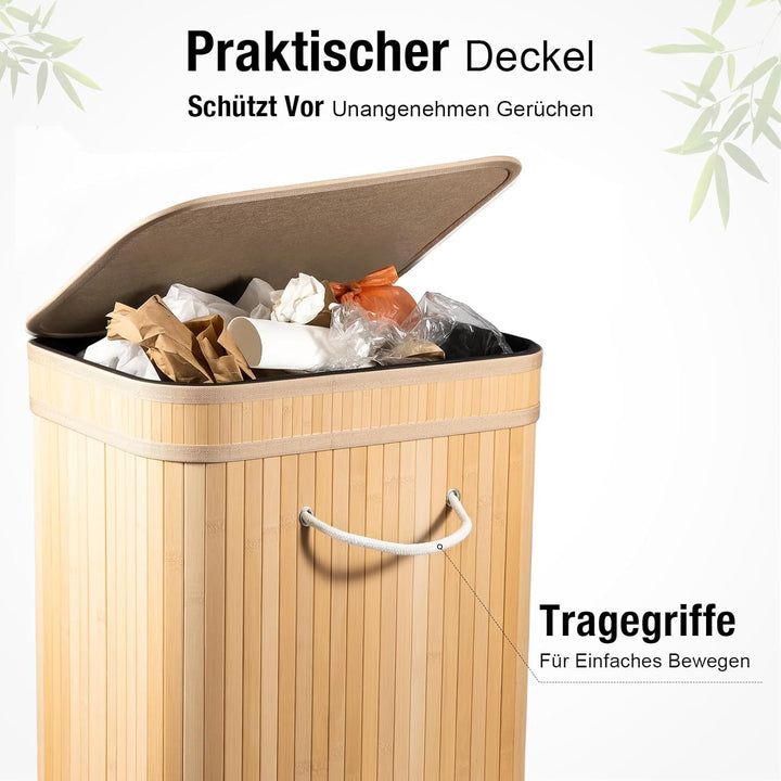 Bambus Müllsackständer mit Deckel – Stabiler Mülleimer für Gelbe Säcke, Abfallbehälter für Küche & H