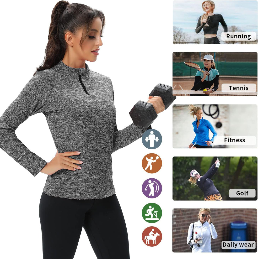 WOWENY Fleecepullover Damen 1/4 Zip Funktionsshirt Fleece warm Laufshirt Langarm mit Stehkragen, Atm