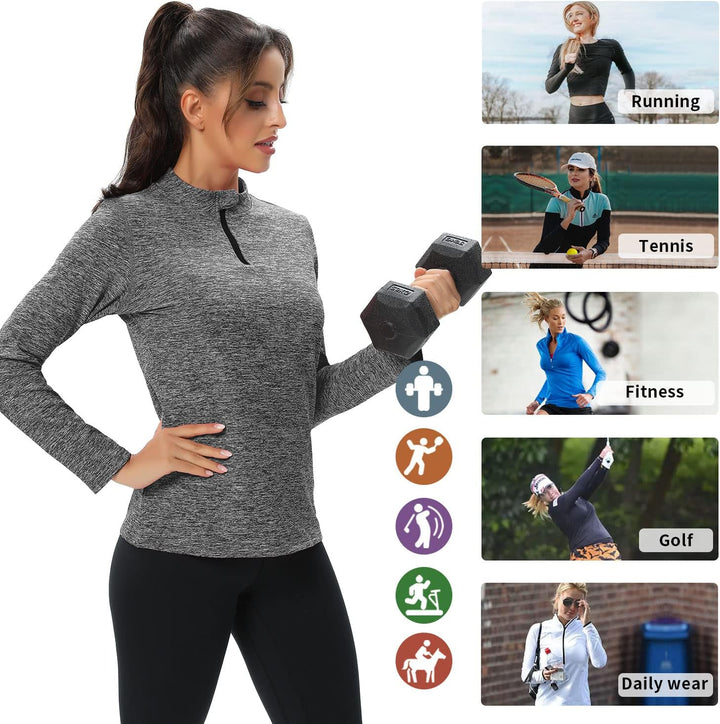WOWENY Fleecepullover Damen 1/4 Zip Funktionsshirt Fleece warm Laufshirt Langarm mit Stehkragen, Atm