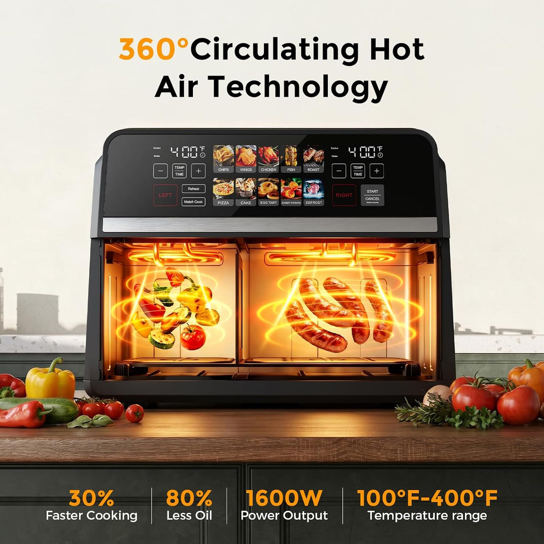 10-in-1-Luftfritteuse, 10.0QT Klarglas-Korbfritteuse, 360° Kochfenster, 2500 W präzise Heizung für g