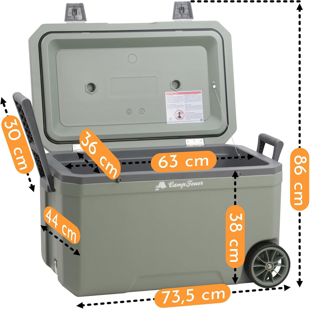 CampFeuer Kühlbox 70 Liter mit Rädern | Rollkühlbox, isolierte Kühlbox mit Griffen, fahrbare Cooling