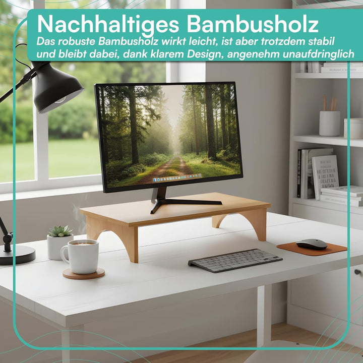 pixly® Monitorständer Bambus 40x24x10,5 cm Bildschirm Tisch ergonomische Monitorerhöhung nachhaltige