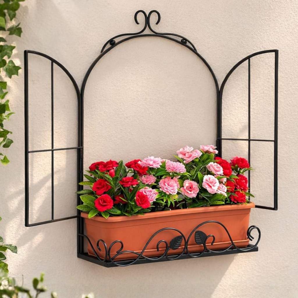 DanDiBo Wandblumenhalter Fenster Schwarz Metall Wand Blumenständer Blumenregal Wandregal Regal