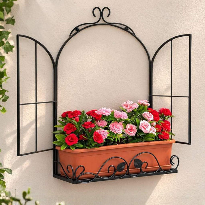 DanDiBo Wandblumenhalter Fenster Schwarz Metall Wand Blumenständer Blumenregal Wandregal Regal