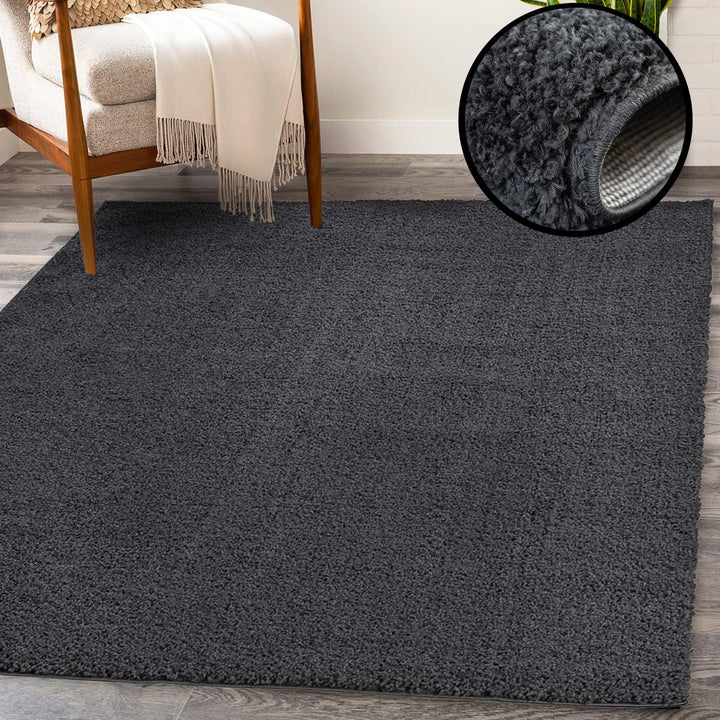 payé Teppich Hochflor Wohnzimmer - Anthrazit - 120x170cm - Shaggy Einfarbig Soft Weich Schlafzimmer