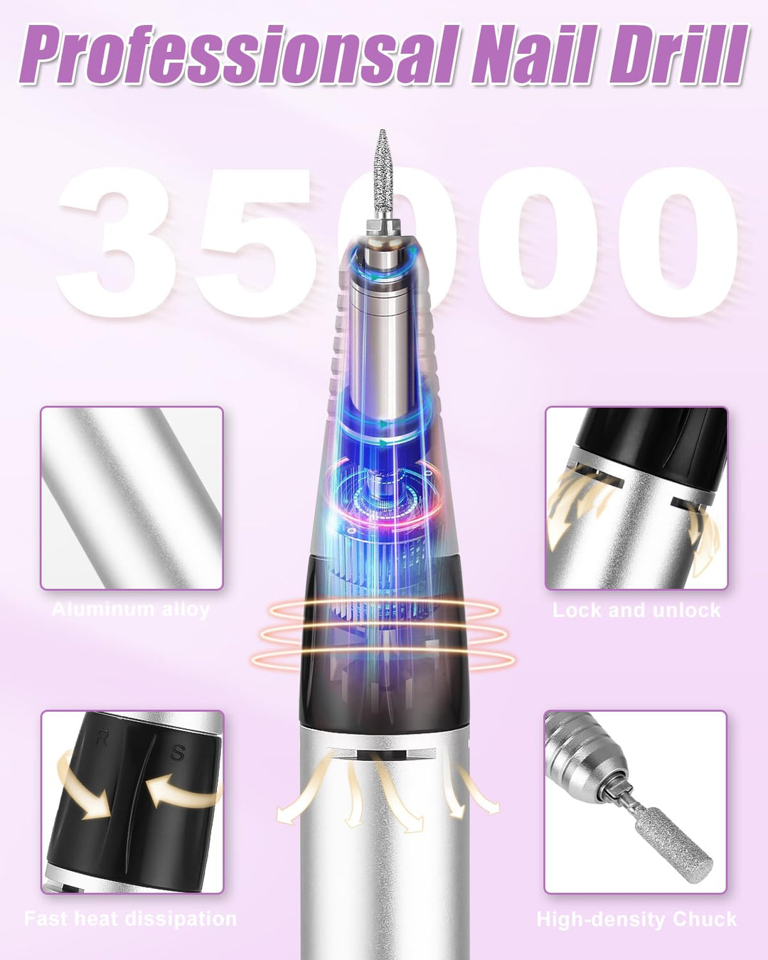 Nagelfräser Professionell, 35000RPM Nagelfräser für Gelnägel, Elektrische Nagelfeile, Maniküre Set E