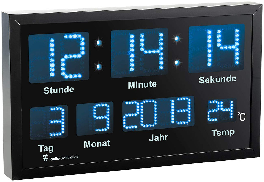 Lunartec Tischuhr: LED-Funk-Tisch- und Wanduhr mit Datum und Temperatur, 412 Blaue LEDs (Digitaluhr