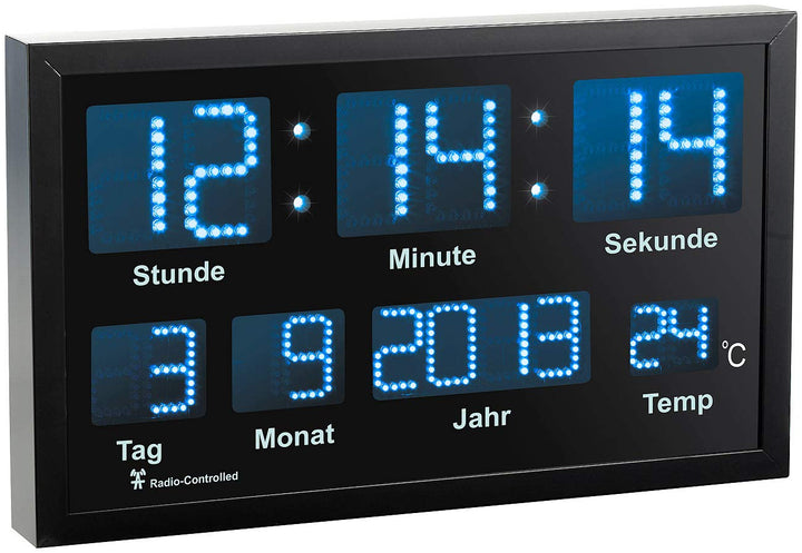 Lunartec Tischuhr: LED-Funk-Tisch- und Wanduhr mit Datum und Temperatur, 412 Blaue LEDs (Digitaluhr