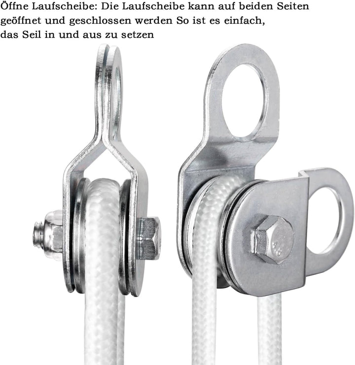 Umlenkrolle mit 2 Kugellager, Umlenkrollen für 6mm Seile Stahlseil, Tragkraft 50kg, 4 Stück 4 32mm,