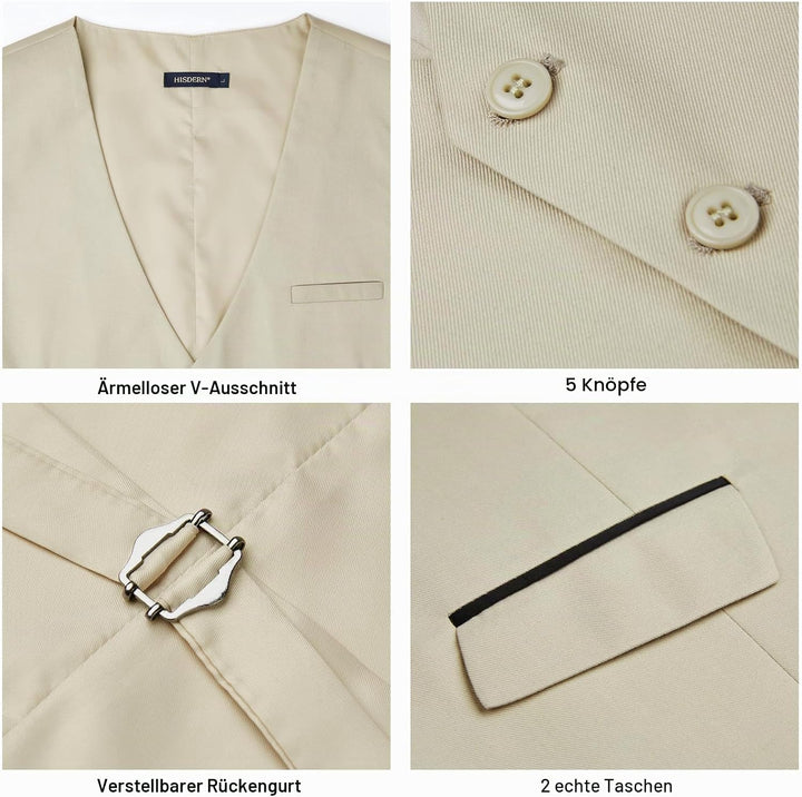 HISDERN Anzugweste für Herren Elegant Hochzeit Weste Klassische Einfarbig Casual Businessweste Forme