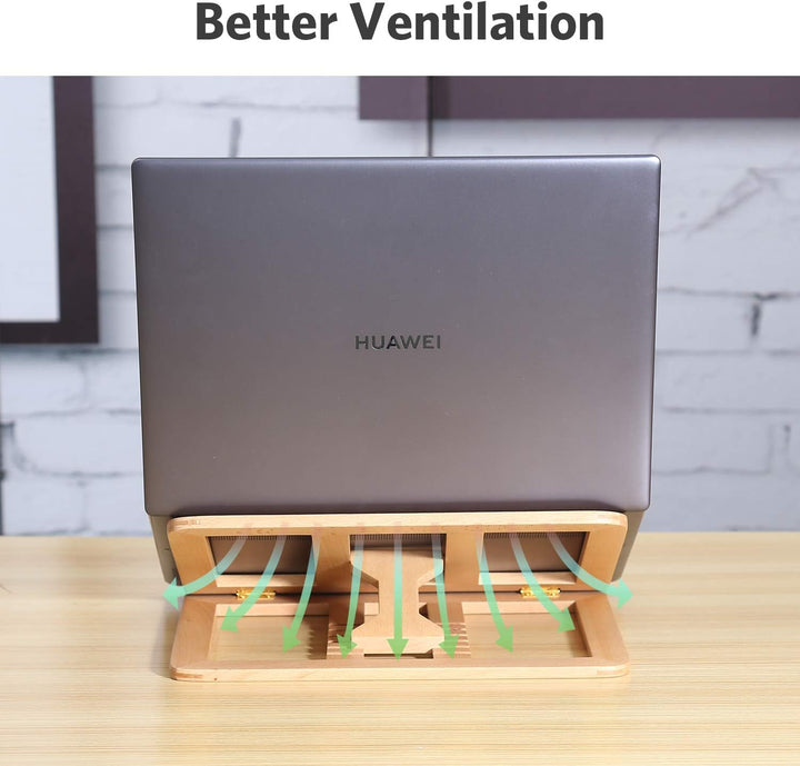 RAVEGO Laptop Ständer Höhenverstellbarer, 6-Stufe Einstellbar Laptopständer aus Holz, Tragbar Belüft