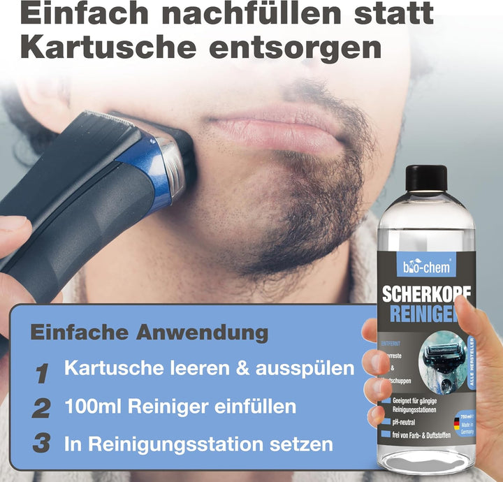 bio-chem Scherkopfreiniger Nachfüllflüssigkeit für Reinigungs-Kartuschen von Rasierer/Rasierapparat/