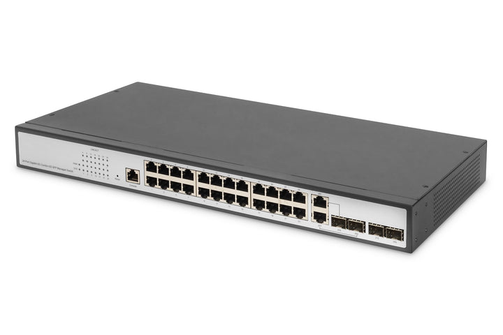 DIGITUS Gigabit Ethernet Netzwerk-Switch - 19 Zoll - 24 Ports - 4 x Uplink (SFP/RJ45) - Layer 2 Mana