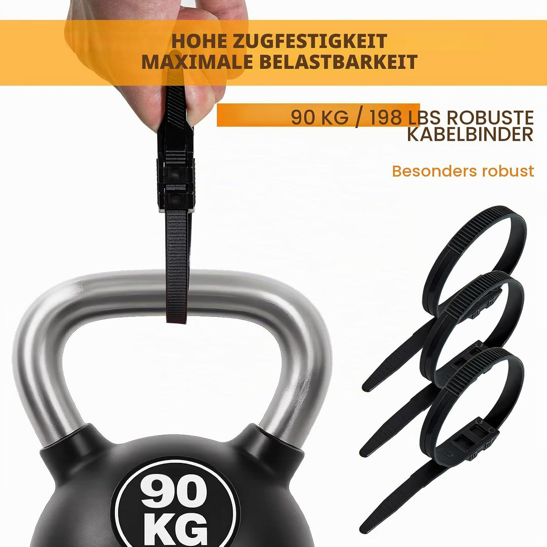 9mm x 360mm Doppelsperre Kabelbinder Lang Set Schwarz 100 Stück Nylon UV Beständig Grosser Kabelbind