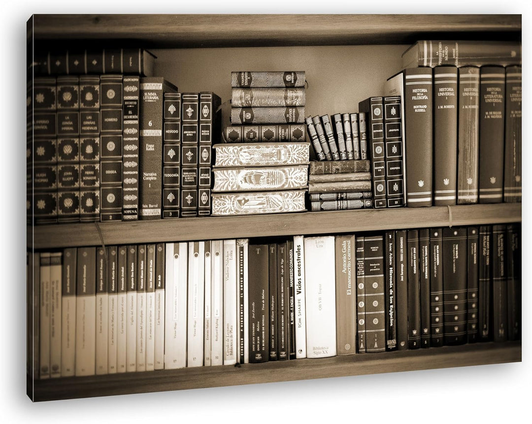 deyoli Klassisches Bücherregal Format: 80x60 Effekt: Sepia als Leinwandbild, Motiv fertig gerahmt au