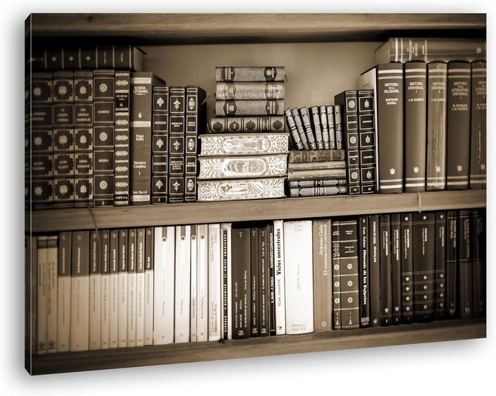 deyoli Klassisches Bücherregal Format: 80x60 Effekt: Sepia als Leinwandbild, Motiv fertig gerahmt au