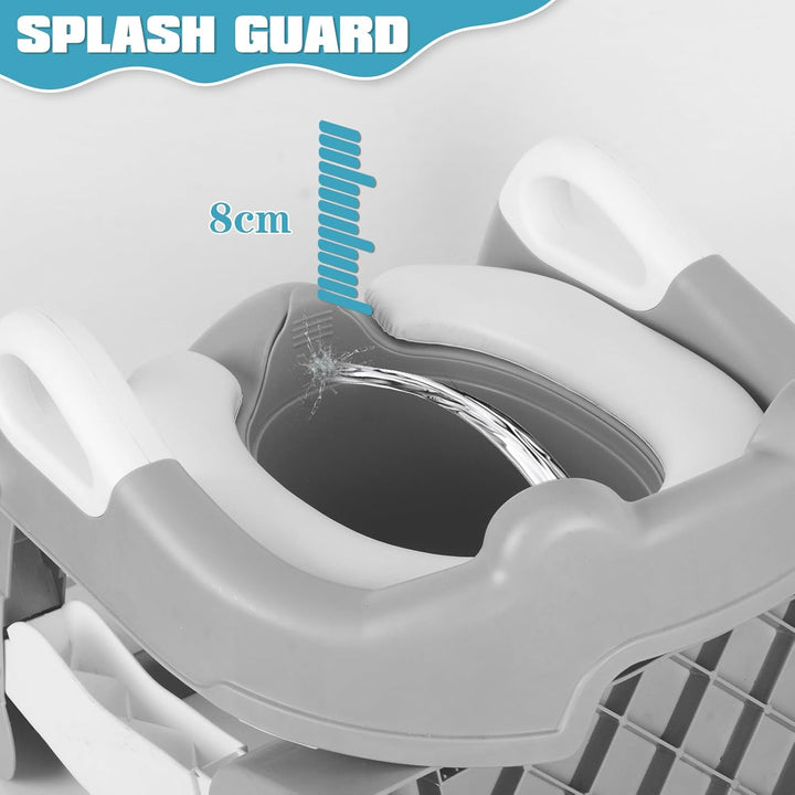 Toilettensitz Kinder mit Treppe, 2 in 1 Töpfchen für Kinder Toilettenaufsatz Kinder mit Spritzschutz