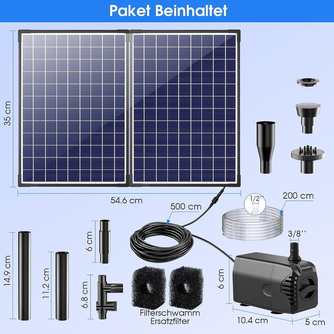 Biling 35W 1500l/h Solar Springbrunnen ohne Akku für Aussen Teiche bis 3000L, 35W