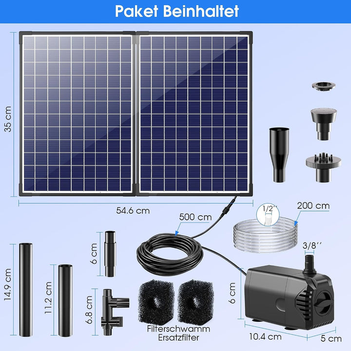 Biling 35W 1500l/h Solar Springbrunnen ohne Akku für Aussen Teiche bis 3000L, 35W