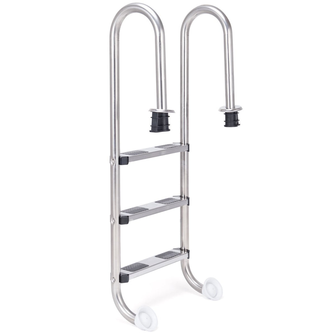 RELAX4LIFE Edelstahl Poolleiter, Schwimmbadleiter mit 3 Stufen, Einstiegsleiter Silber, 55 x 26 x 13
