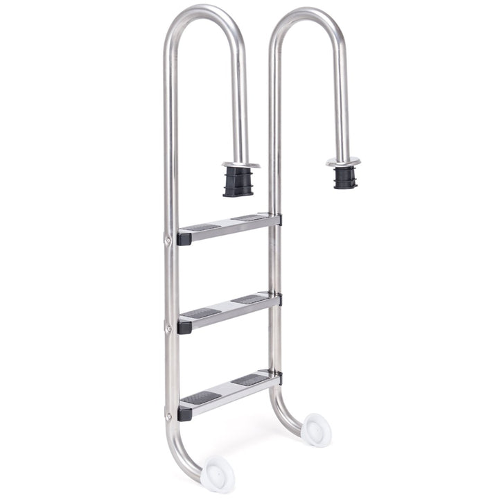 RELAX4LIFE Edelstahl Poolleiter, Schwimmbadleiter mit 3 Stufen, Einstiegsleiter Silber, 55 x 26 x 13