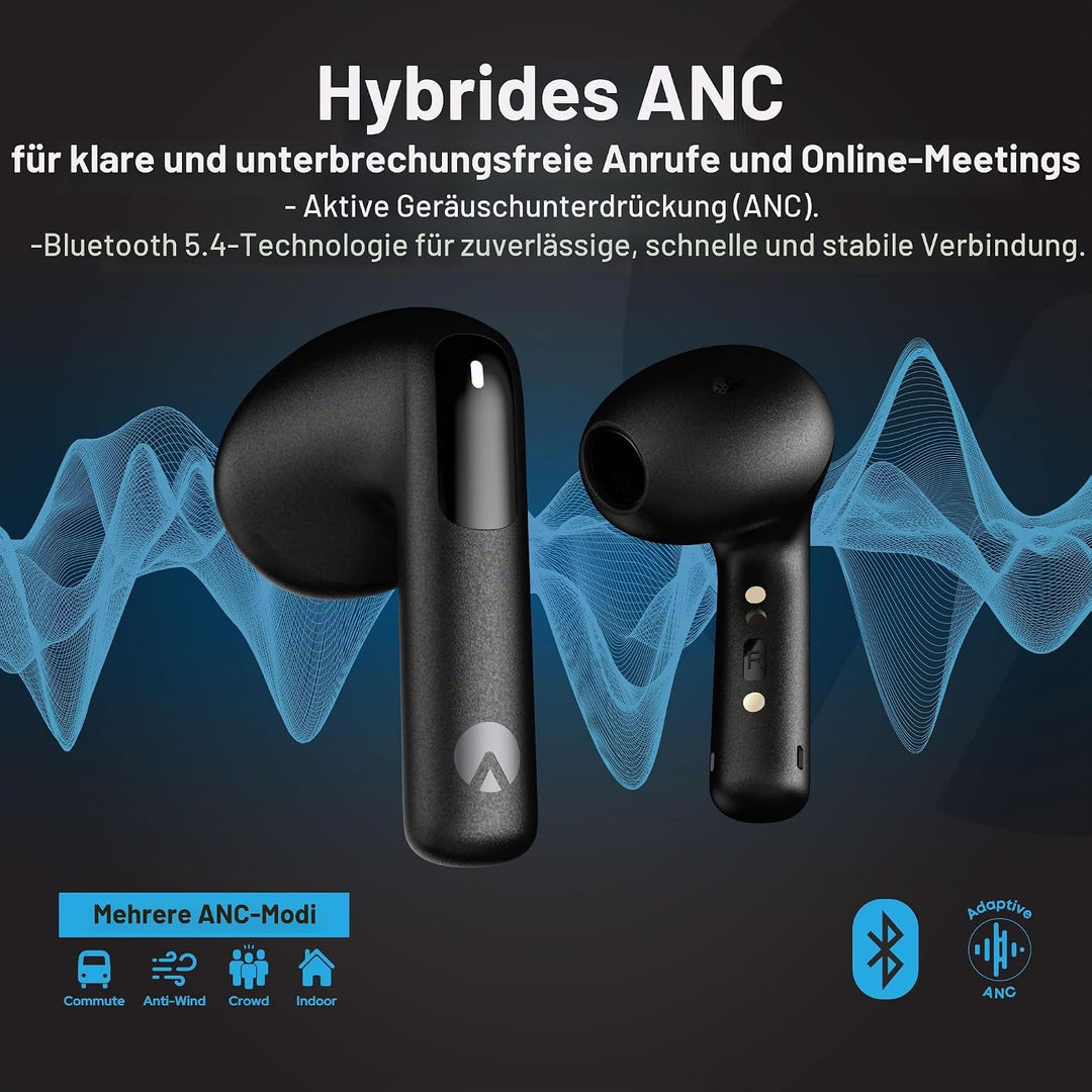Semi In-Ear Kopfhörer Bluetooth 5.4 – Kabellose Ohrhörer mit Hybrid-ANC, Multipoint, App-Steuerung,