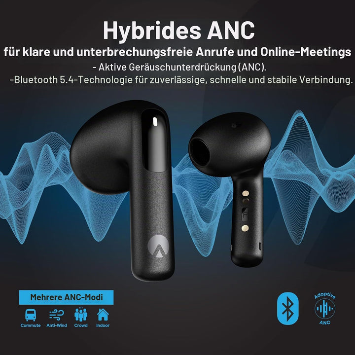 Semi In-Ear Kopfhörer Bluetooth 5.4 – Kabellose Ohrhörer mit Hybrid-ANC, Multipoint, App-Steuerung,