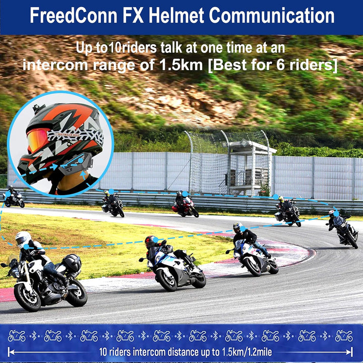FreedConn FX Motorrad Intercom, Helm Headset für bis zu 8 Motorräder mit Reichweite von 1200m, DSP u