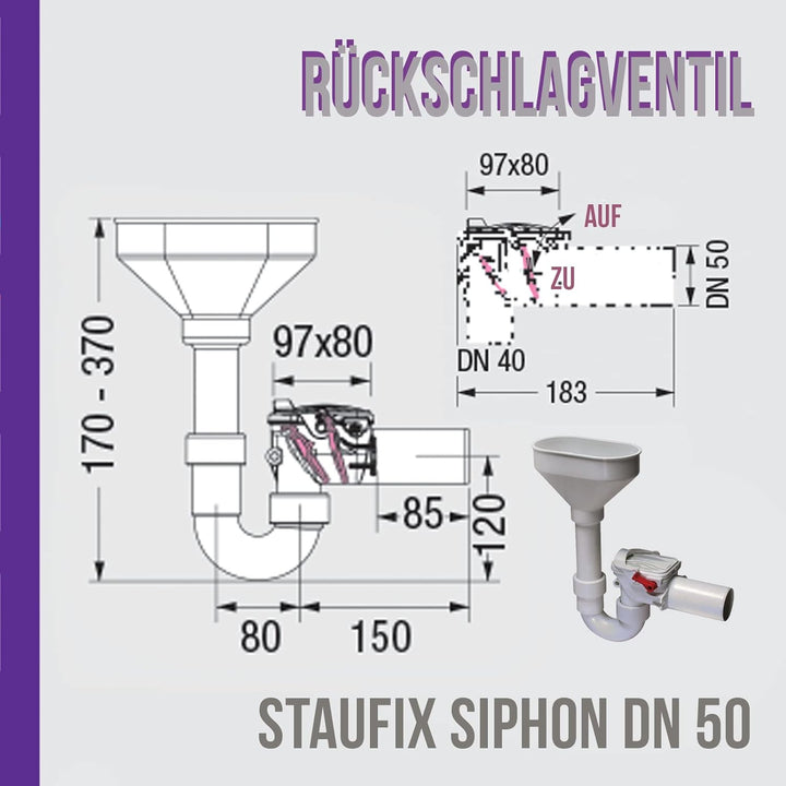 Kessel 73053 Staufix U-Biegungsstück mit Rückschlagventil für Heizungsanlage Überlauf Ø 50 mm